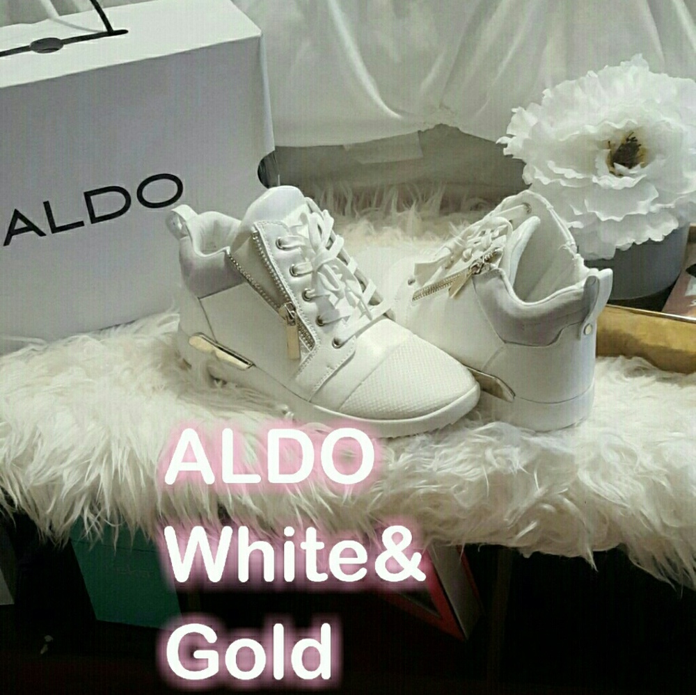 Aldo White and Gold Designer Sneakers